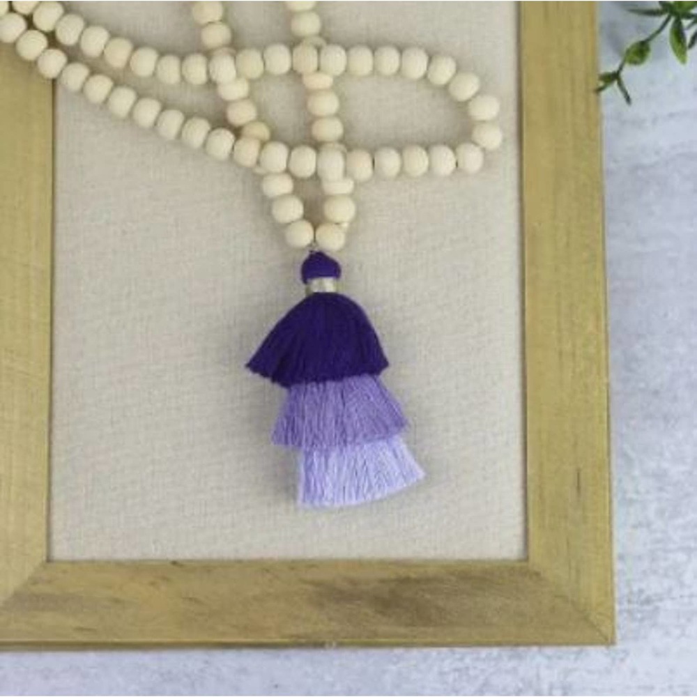 Purple Ombre Tiered Tassel Wood Bead Necklace
